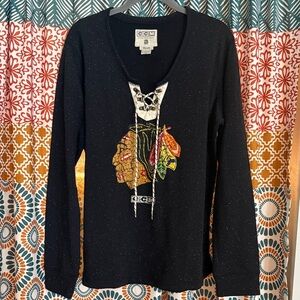 Chicago Blackhawks CCM Womens Henley Lace Up Top Sz 2XL